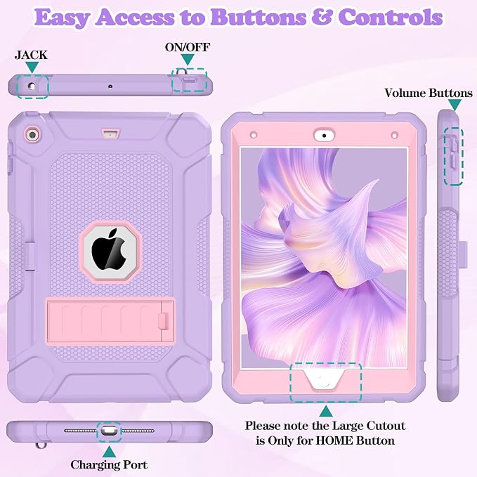 LTROP Case for iPad 10.2-Inch 9th/ 8th/ 7th Generation (2021/2020/ 2019) with Pencil Holder &amp Kickstand Hybrid Shockproof Rugged Protective Case for iPad 9/8/ 7 Gen 10.2 Purple and Green
