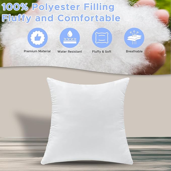18x18 Inch Outdoor Throw Pillow Inserts, Pack of 2 - Premium Water-Resistant Decorative Pillows Stuffer for Patio Furniture,Sofas,Chairs &Porch Swing - White