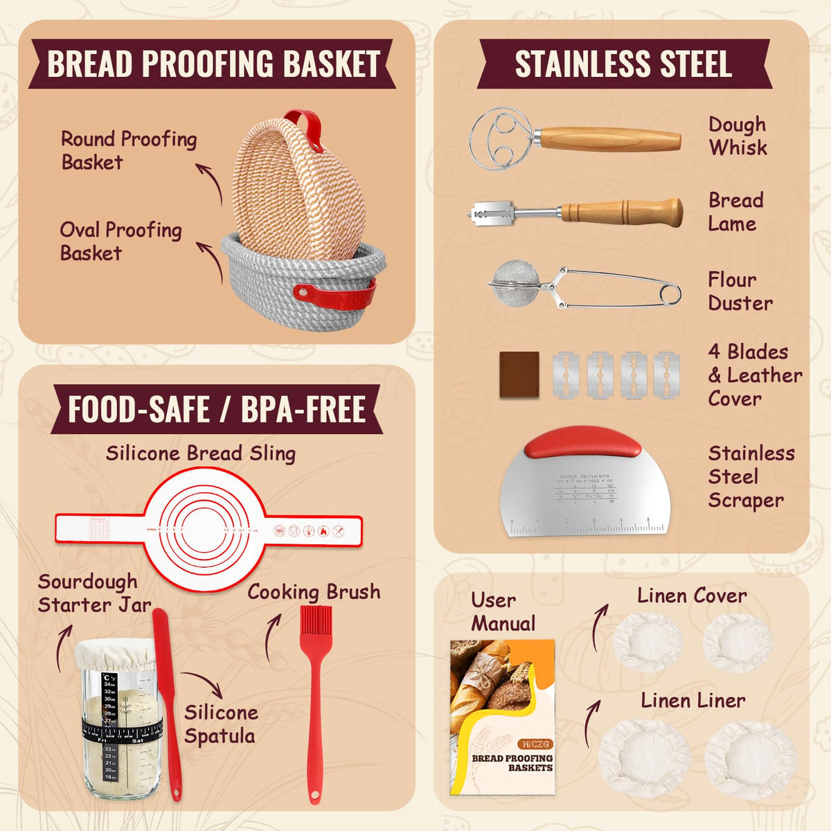 Sourdough Starter Kit, Sourdough Bread Baking Supplies, Sourdough Kit Home and Kitchen, Sourdough Bread Basket, Sourdough Starter Jar,Sour Dough Kit Tools,Bread Proofing Basket, Sourdough Jar