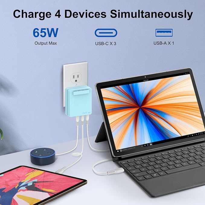 Flat USB Wall PlugTAIFU 65W Flat USB C Slim Wall Charger with 4-Port Charging 3 MacBook Neo simultaneously. Fast Charging Low Profile Block