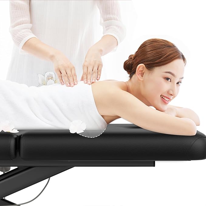 pouseayar Heavy Duty Electric Massage Table, 32" x 75" Black, Electric Lift & Backrest, 2 Motor Adjustable, Supports Up to 1000 lbs
