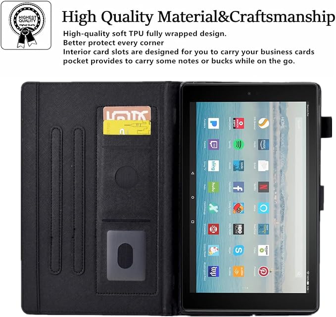 Case for Fire HD 10 Tablet 9th/7th/5th Gen 2019/2017/2015Cute Cat | Slim Durable Foldable Stand PU Leather Pencil Holder Card Slot Auto Wake，Sleep