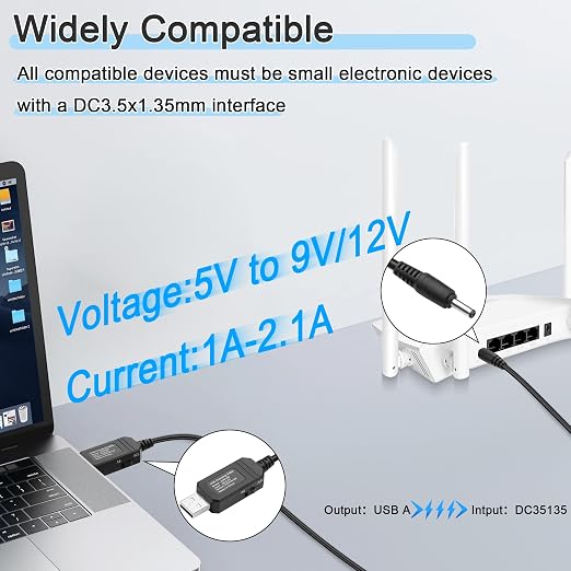USB 5V to 9V/12V DC Step-up Cable5V U S B to DC5521 9V/12V Boost Power Cable with SwitchUSB-A to DC 5.5X2.1mm Voltage Boost Cablefor CameraRouterDashcam-3.28Ft (DC5.5X2.1)