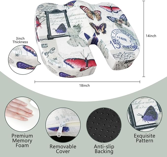 Tailbone Pain Relief Cushion, Memory Foam Seat Cushion for Pressure Relief Coccyx Cushion for Sciatica Pain Ergonomic Seat Cushion for Office Desk Chair