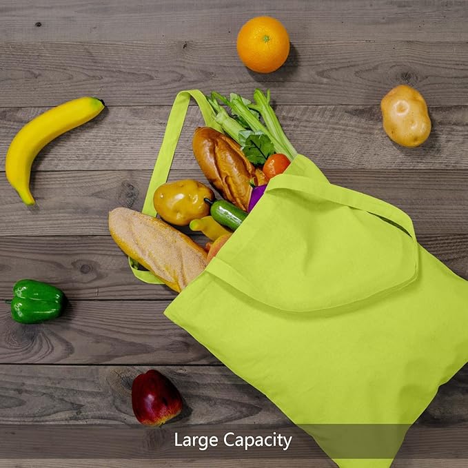 TOPDesign 12-Pack Economical 16"x15" Apple Green Cotton Tote Bag, Lightweight Medium Reusable Grocery Shopping Cloth Bags, Suitable for DIY, Advertising, Promotion, Gift, Activity