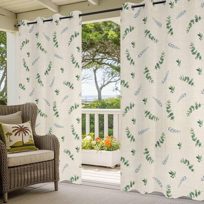 Leaf Outdoor Curtains for Patio Summer Jugal Leaves Pastoral Plant Linen