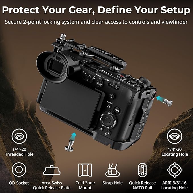 SMALLRIG Camera Cage Kit for Sony FX2, HawkLock Quick Release Cage with Top Handle, Wrist Strap and Cable Clamp for HDMI,Built in NATO Rail/QR Plate for Arca, Compatible with Original XLR Handle