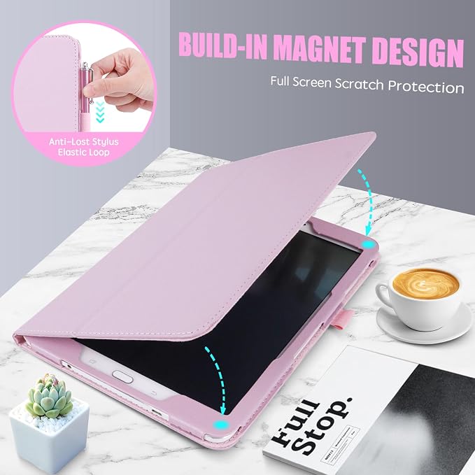 Slim Leather Case for Samsung Galaxy Tab A 8.0 inch 2015 (SM-T350 T357 T355 P350 P355) Multi-Angle Stand Full-Protective Tablet Cover Book Case with Stylus PenScreen Film (Black)