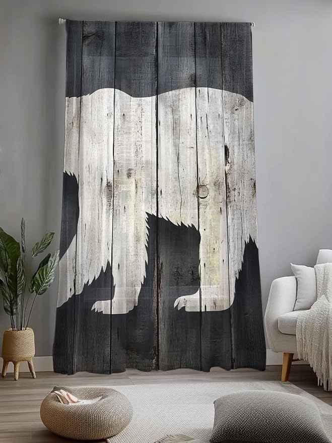 Sheer Curtains 84 Inches Long, Rustic Counrty Vintage Wood Grain Privacy Voile