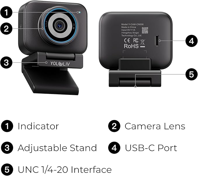 YOLOLIV YoloCam S3-4K Streaming Webcam, DSLR-Like Control, Cinematic Effects, 4X Zoom, HDR, Uncompressed Video, Optimized PD AutoFocus | USB-C for PC & Mac