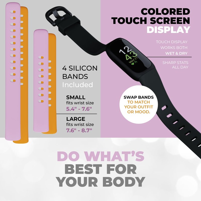 Fitbit Inspire 3 Health & Fitness Tracker Bundle - with Stress Management, Workout Intensity, Sleep Tracking, 24/7 Heart + 2 Silicone Bands, 2 Screen Protectors, Cleaning Cloth & Fast Charger