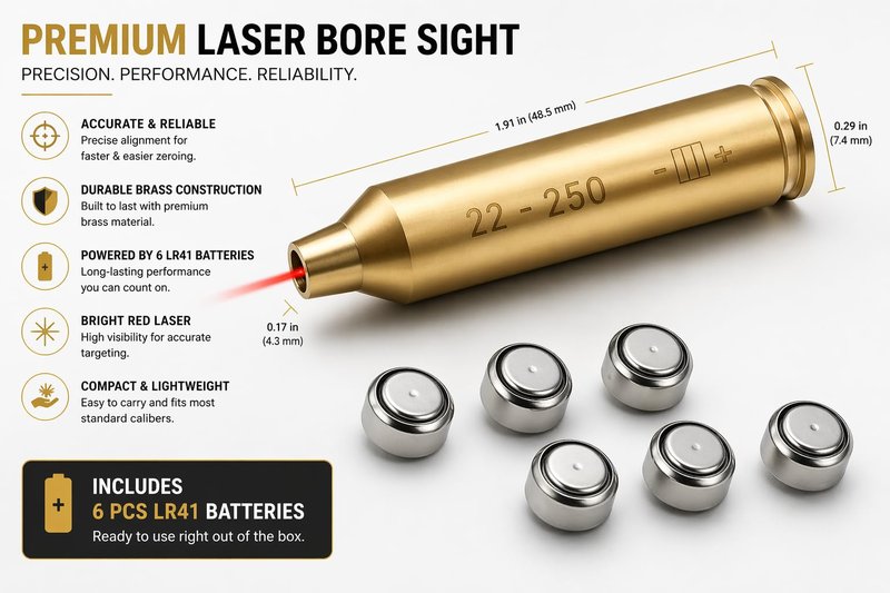 GOTICAL Red Dot Laser 22-250 Laser Bore Sighter Beam Boresight Hunting Tool Bore Sight Tool