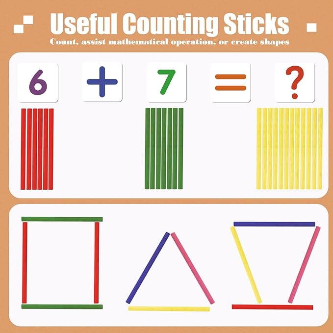 Wooden Abacus for Kids Math - 10-Row Counting Toy with 100 Beads, Number Cards & Counting Sticks, Educational Counters for Kids Math Gift for Age 3 4 5 6 7 Year Old Boy Girl