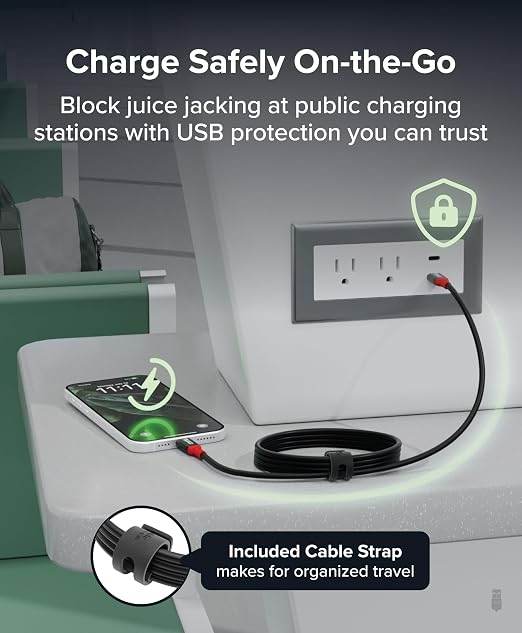 Plugable USB C to USB C Cable Data Blocker Charge Only Cable (2m/6.6ft): 240W Safe Fast Charging for MacBook iPhone 15/16 iPad Galaxy S24 XPS and More USBC Devices (USBC-CC2M)
