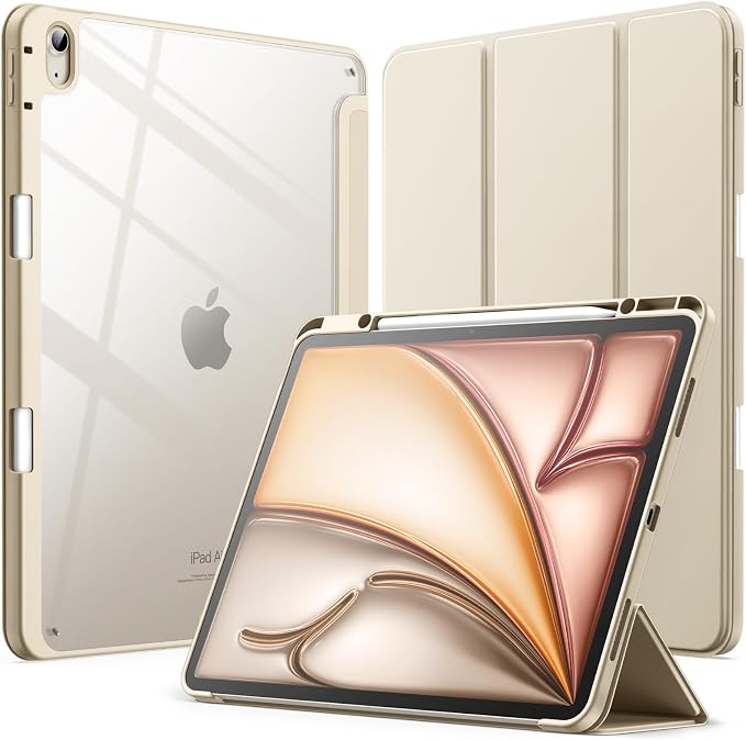 JETech Case for iPad Air 13-Inch M4/M3/M2 (2026/2025/2024) with Pencil Holder Clear Transparent Back Shell Slim Stand Shockproof Tablet Cover Auto Wake/Sleep (Black)