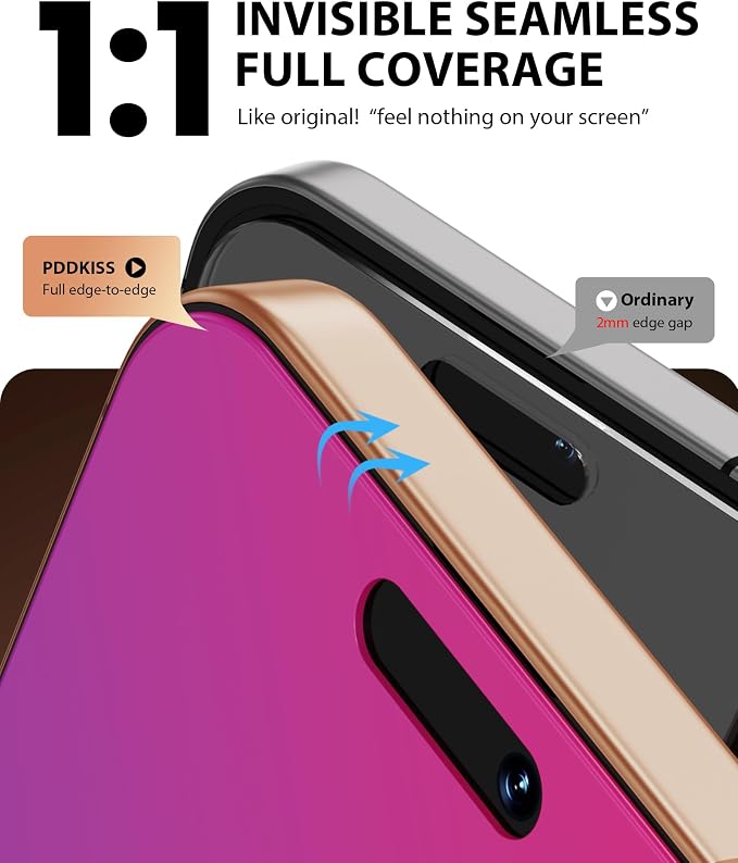 PDDKISS Compatible for iPhone 12/12 Pro Privacy Screen Protector | Pink Gradient Anti Spy Anti Blue Light HD 6.1 Inch Tempered Glass Easy Installation