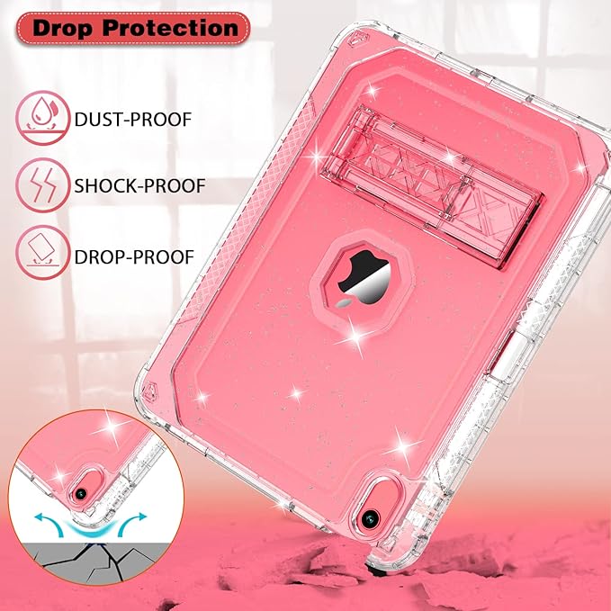 ZoneFoker Case for iPad 11-inch (A16) 2025 / iPad 10th Gen 10.9 inch 2022 Heavy Duty Shockproof Rugged Protective with Pencil Holder 11th / 10th Translucent Cover with Kickstand