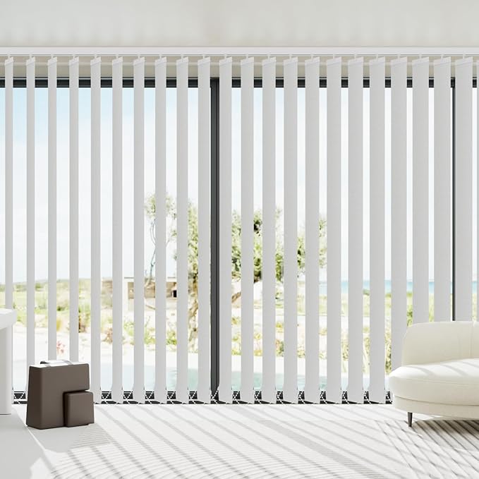 Blindify Motorized Vertical Blinds Compatible with Alexa Google Home, Blackout Sliding Door Shades Smart Vertical Blinds Remote Control Customize, White