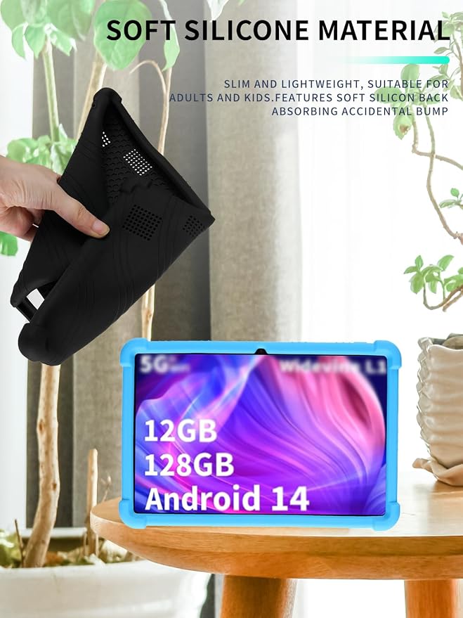 Case for YLEEBG TAB10 10 inch Android 14 TabletsWUNIAK Hollow Back DesignHeat Dissipation Shockproof Lightweight Adjustable Kickstand Silicone Shell&ampKids Friendly Soft CaseBlack