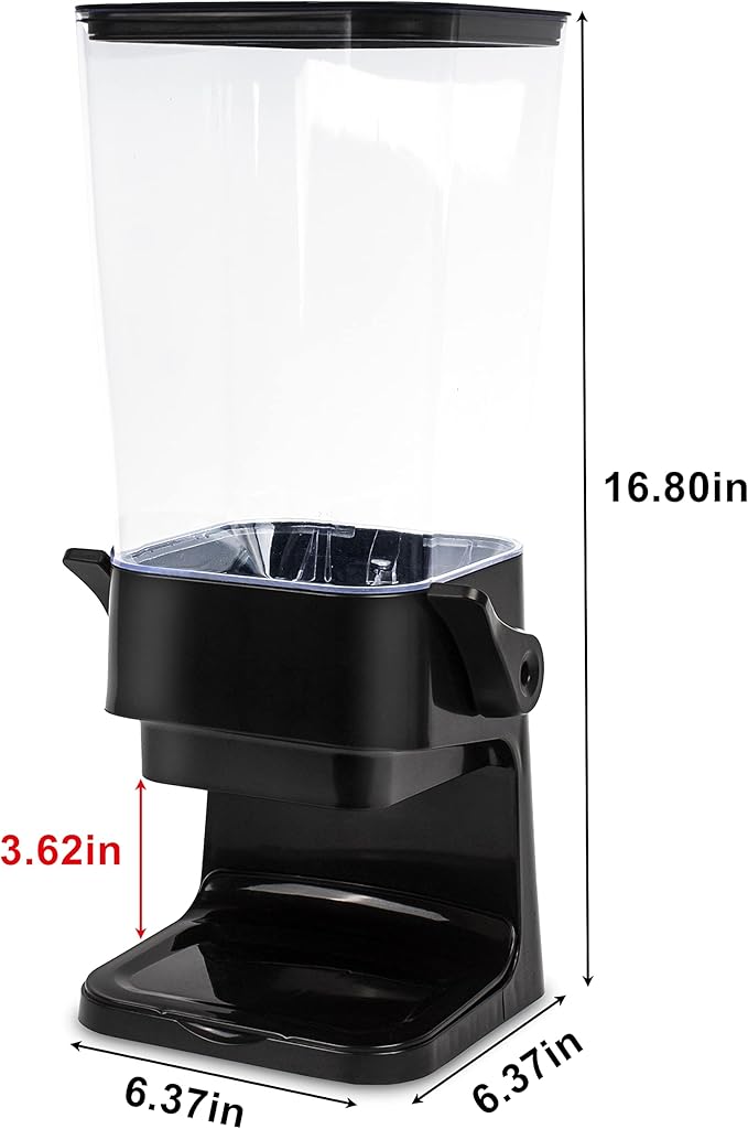 5L Cereal Dispenser Countertop with lids, Organization and Storage Containers for Kitchen and pantry, Rice Dispenser for food, Cereal, Beans, Nuts, Snack,Oatmeal, Dog Food, Bird Seed, Black, 1Pc