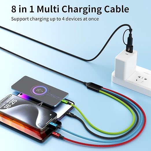 4 in 1 Multi Charging Cable 2 Pack 6FT Charging Cords for Devices | Nylon Braided USB C Car Charger Cable with Dual USB-C IP &amp Micro Ports Long Travel Charging Cord for Cars