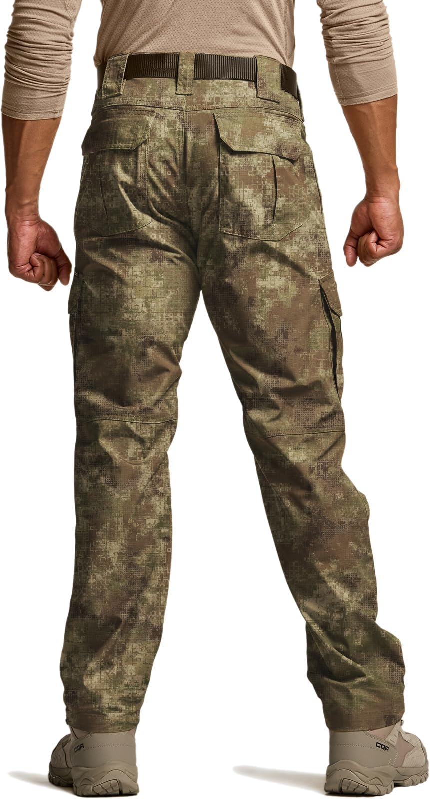 CQR Men's Tactical Pants, Water Resistant Ripstop Cargo Pants, Lightweight EDC Work Hiking Pants, Outdoor Apparel, Duratex Mag Pocket Print Fractal Camo, 34W x 34L