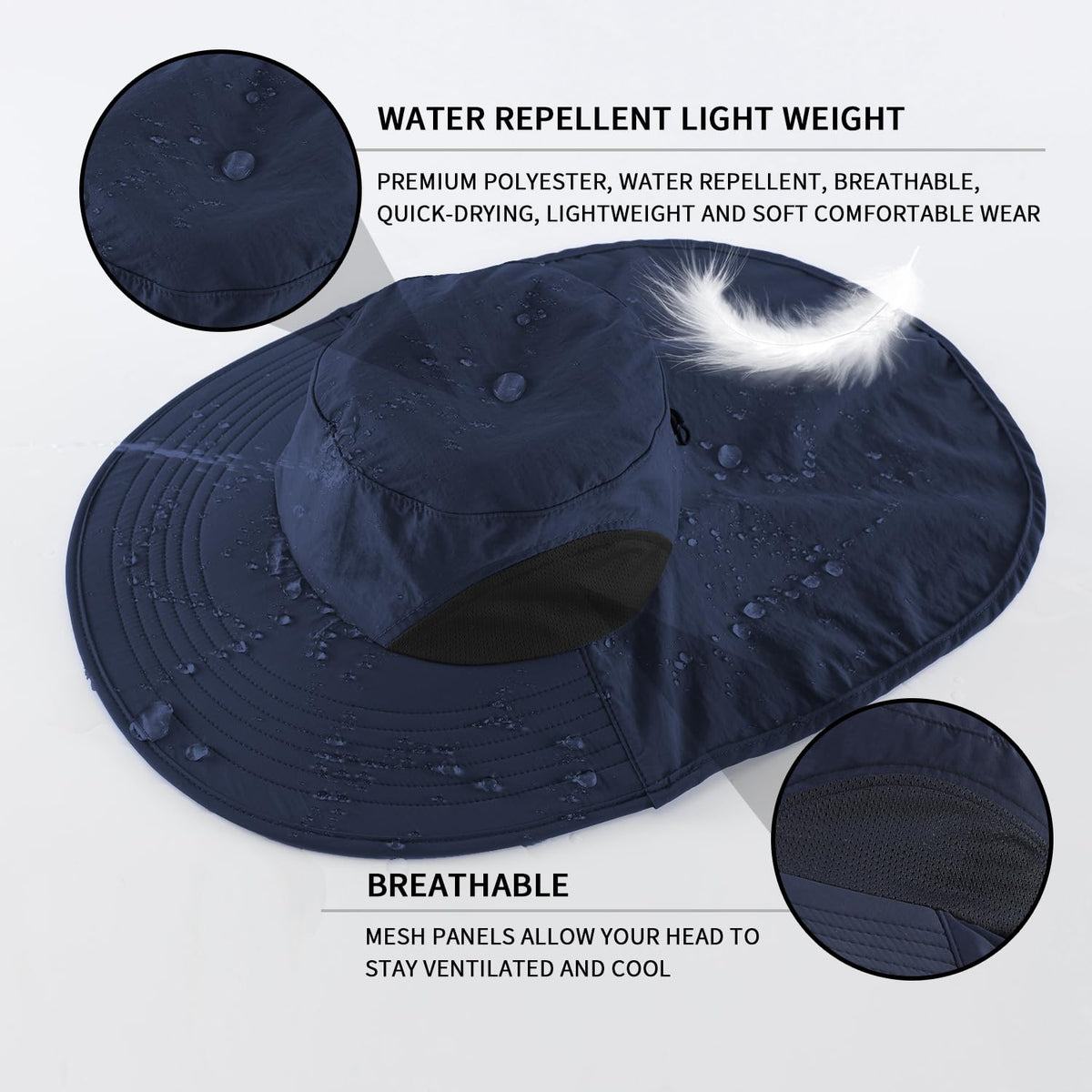 Home Prefer UPF50+ Mens Sun Hat Wide Brim Mesh Fishing Hat with Neck Flap UV Protection Hat for Gardening Golf Navy Blue