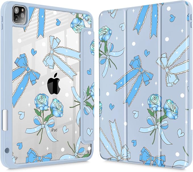 Tuiklol for iPad Pro 11 Inch 4th / 3rd / 2nd / 1st Gen (2022 2021 2020 2018) Case -Built-in Pencil Holder Shockproof Cover Clear Transparent Back Shell with Auto Wake/Sleep Black Flower