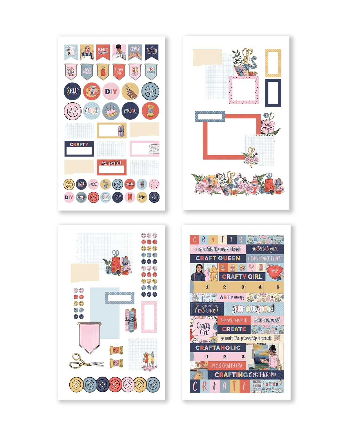 Rongrong Let's Get Crafty Planner Stickers Book for Planners, Calendars, Journals and Projects – Premium Quality Hand Drawn Creative Sewing Knitting Supplies – Scrapbook Accessories – 24 Pages