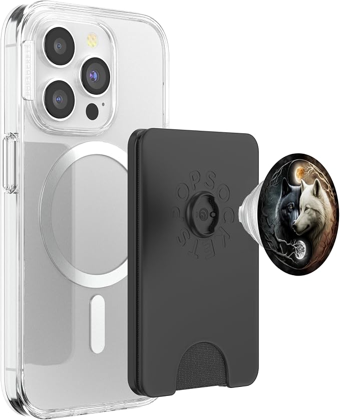 Cool Yin and Yang White and Black Wolf Wolves Lover Gift PopSockets Adhesive PopGrip