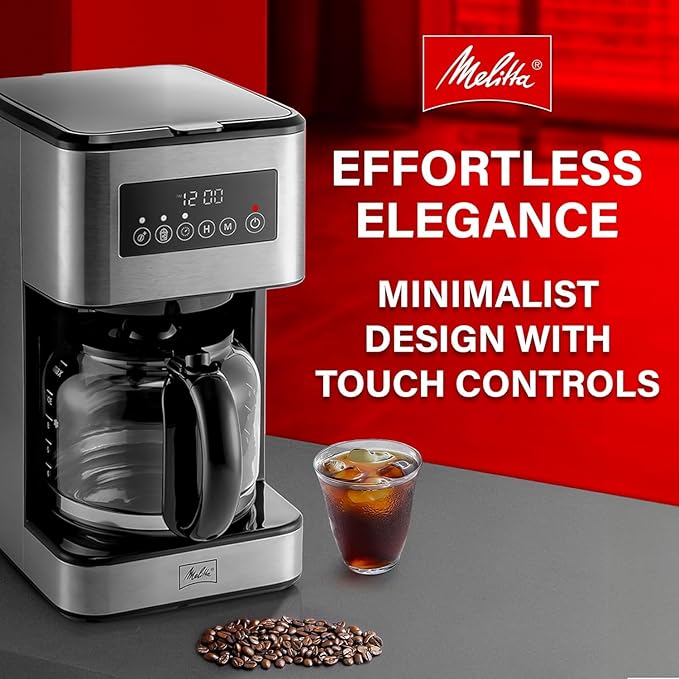 Melitta Aroma Tocco Plus Glass 12-Cup Drip Coffee Maker, Black & Stainless