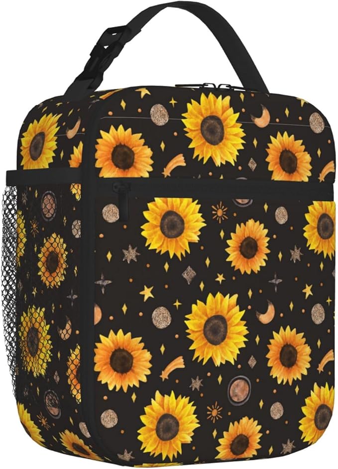 Sunflower Insulated Lunch Bag,Kids Lunch Box For Girls Boys Teen,Kid Lunch Box Containers Cooler Bag With Front Pocket For Women Men,Reusable Lunch Tote Bag Lunchbox For School/Work/Picnic/Office