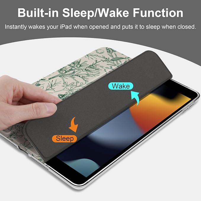Compatible with iPad 10.2 Inch Case 2021 2020 2019 Smart Lightweight Trifold Stand Hard Plastic Transparent Cover Support Auto Sleep/Wake for iPad 10.2 9th/8th/7th Gen - Bear &amp Cherry