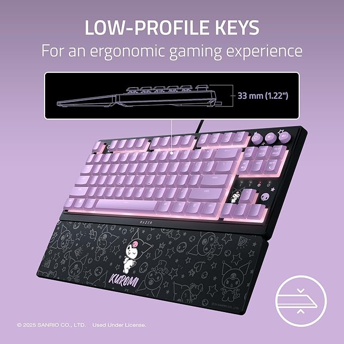 Razer Ornata V3 TKL Gaming Keyboard: Low-Profile Keys - Mecha-Membrane Switches - UV-Coated Keycaps - Backlit Media Keys - 8-Zone RGB Lighting - Magnetic Wrist Wrest - Kuromi Edition