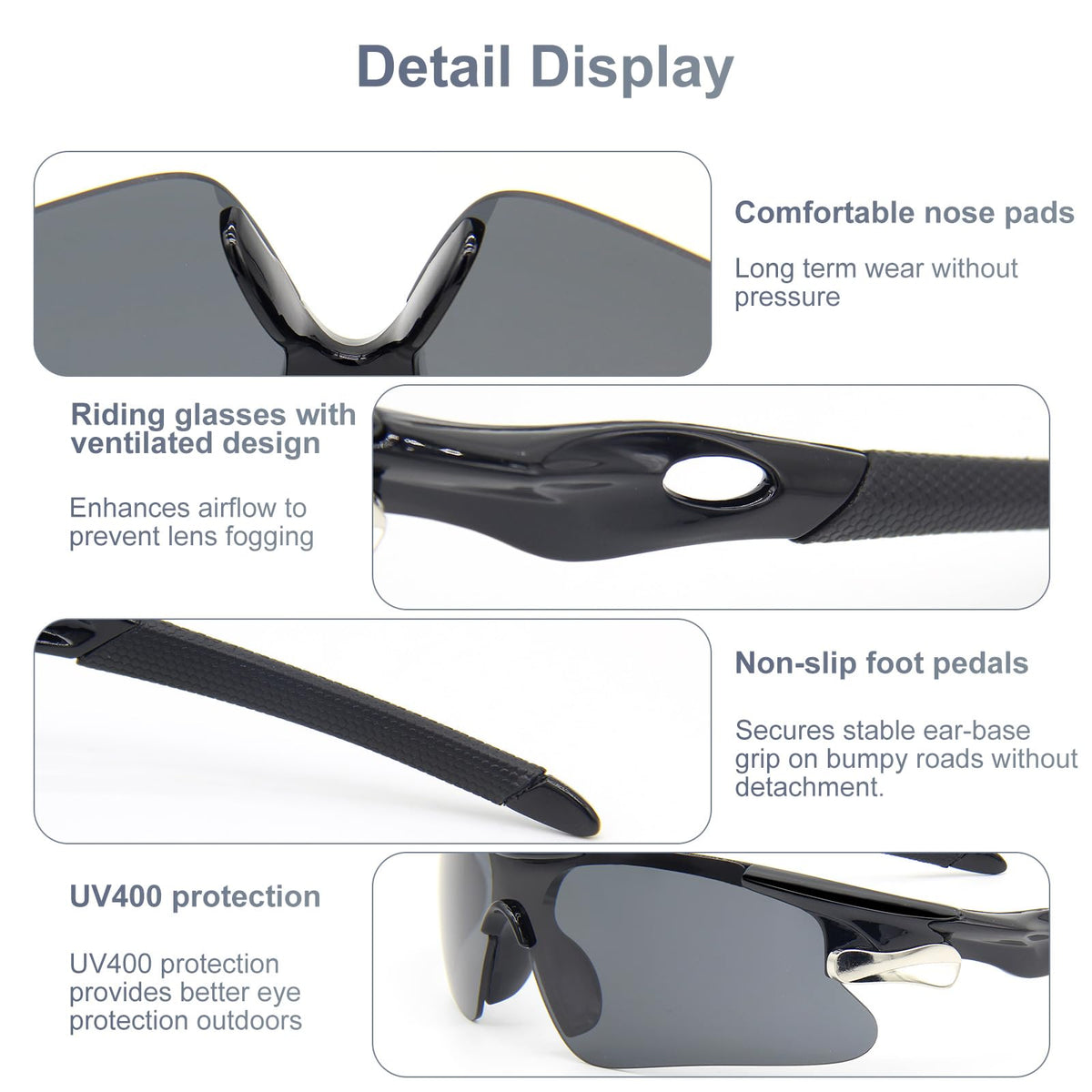 ZOSIMP Unisex Sports Sunglasses UV400 Protection Shatterproof Lenses Windproof Lightweight Frame for Running Cycling Mountain Climbing Outdoor Activities（Black）