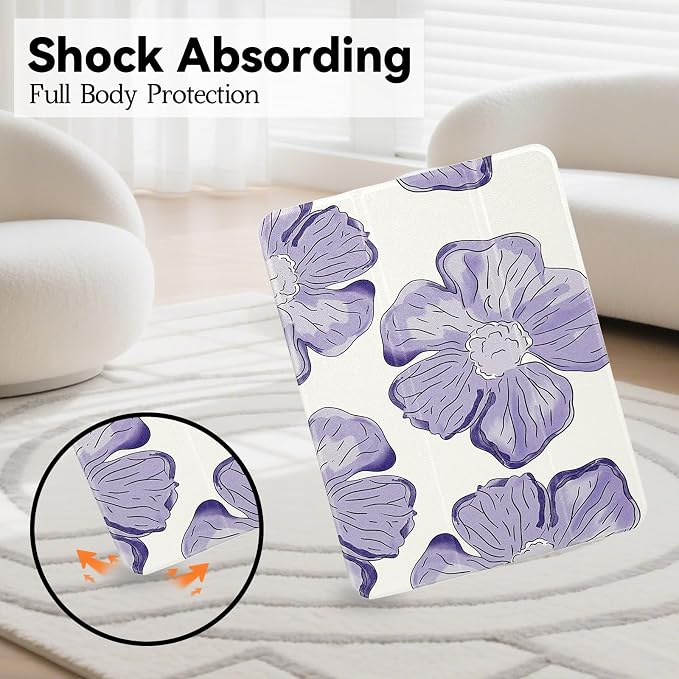 Lovmooful for iPad 9/8/7 Gen Case with Pencil Holder Cute-Bear Flower | Fit for iPad 9/8/7 (10.2-Inch2021/2020/2019 Model9th/8th/7th Generation)Soft TPUTrifold StandProtectiveGirly