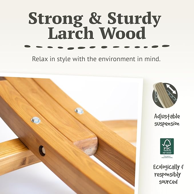 LA SIESTA® - Large Double Brisa Classic Hammock & Elipso Stand - Larch Wood Hammock Stand - Weather & Tear Resistant - Backyard Outdoor Hammock with Stand - 2-Person, Max 355 Lbs, Vanilla