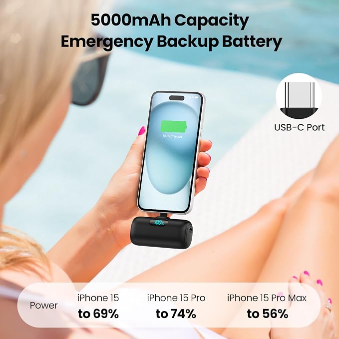 [2 Pack]Small Portable Charger for iPhone 17/16/15 Series5000mAh 3A PD USB C Power Bank Mini Travel Essentials Battery Pack for iPhone 17/17 Pro/16/16 Plus/16 Pro/15 Pro MaxSamsungAndroid/LG etc