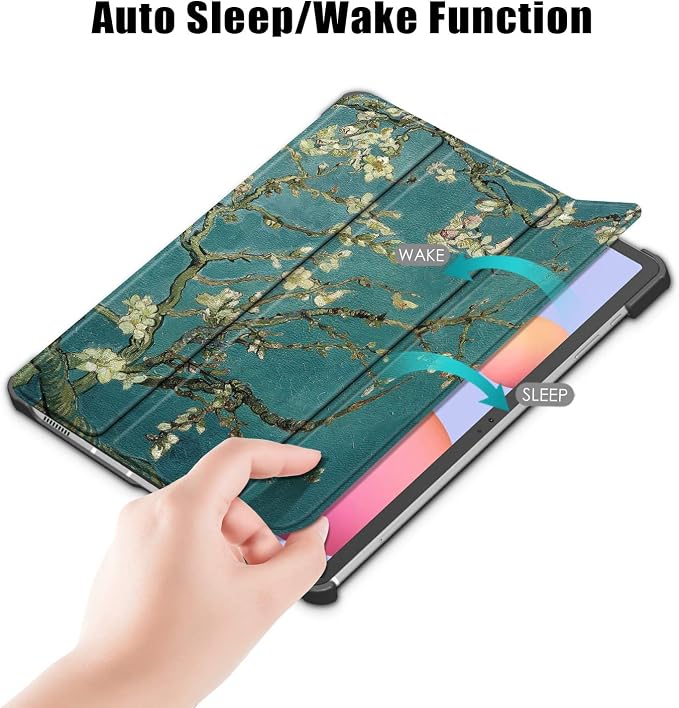Case for Samsung Galaxy Tab S8 Plus 12.4 2022/S7 FE 2021/S7 Plus 2020 (SM-X800/X806/T730/T733/T736/T738/T970/T975/T976) Lightweight Tri-Fold Stand Thin Cover Auto Wake/Sleep Almond Blossom