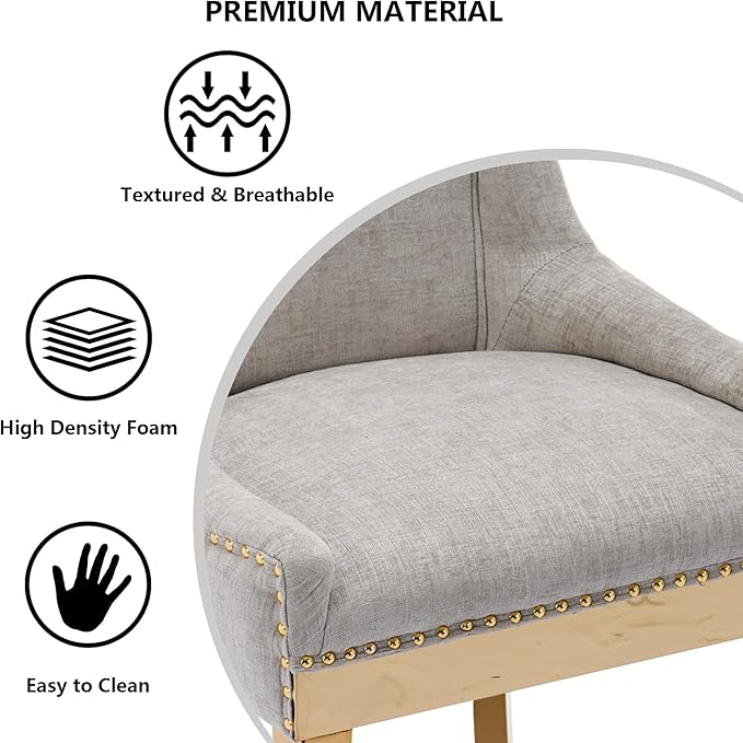 Luxury Fabirc Upholstered Dining Chairs Set of 4,Neutral Chenille Kitchen Room Chair with Nailhead Trim,4 Piece Modern Side Chairs for Dining Room,Living Room,Bar (Beige-Gold, Set of 4)