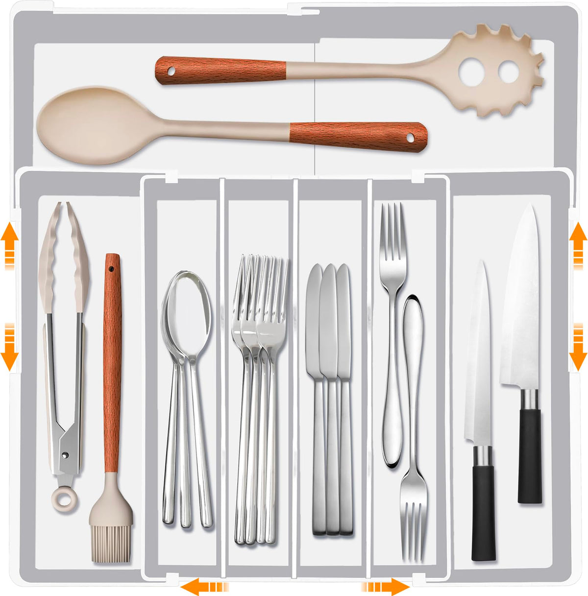 Homecor Silverware Drawer Organizer - Expandable Drawer Organizer for Kitchen, Utensil Holder BPA Free Flatware and Cutlery Tray for Spoons Forks Knives, Plastic Kitchen Organizer and Storage, White