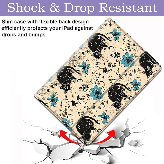 Case for Samsung Galaxy Tab A11 + Plus/A9 + Plus 11 Inch 2025/2023 Ultra-Thin Multi-Angle Protective Cover with Auto Sleep/Wake Black Cat and the Blue Flower