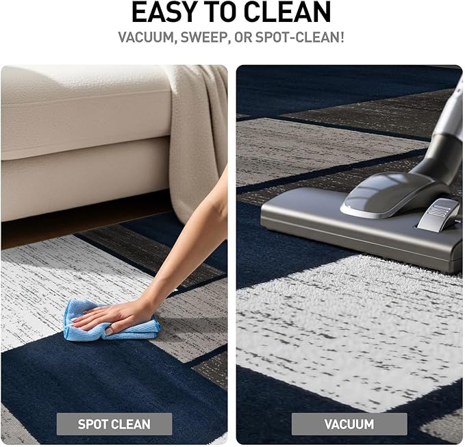 Rugshop Modern Geometric Boxes Navy Area Rug, Non-Shedding Carpet for Entryway, Bathroom, or Small Space, 2' x 3'