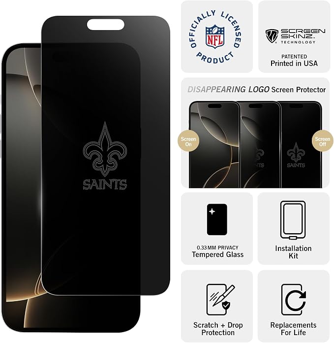 NFL Arizona Cardinals Privacy Screen Protector As Seen on Shark Tank Tank for iPhone 17 w/ Disappearing Design - Scratch-Resistant Glass Protector - Easy-Install Screen Guard w/ Disappearing Design (I