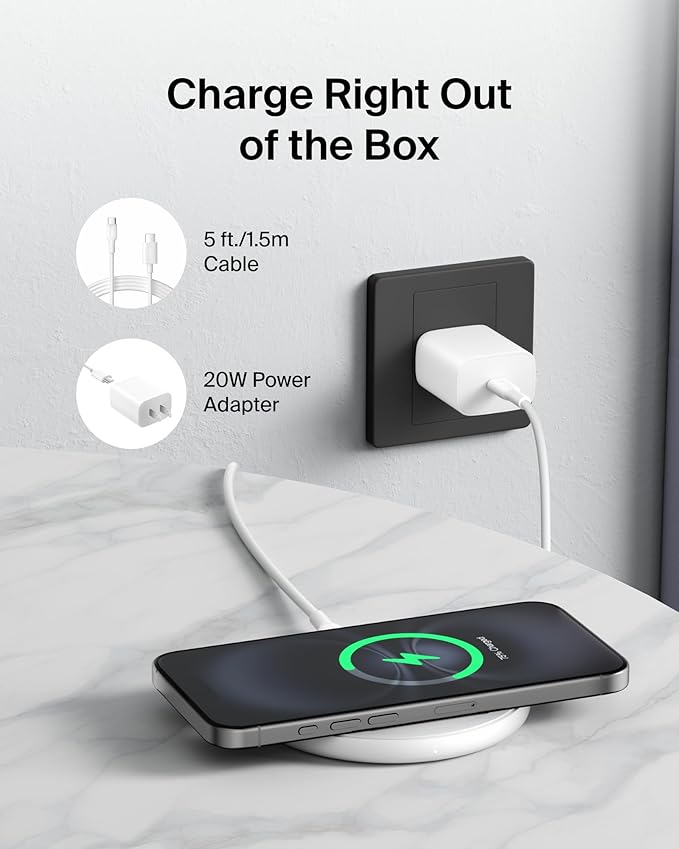 Belkin Wireless Charging Pad 15W - Qi Charger, Charging Station for Apple iPhone 17, iPhone 16/15/14 Series, AirPods, Samsung Galaxy S25, Galaxy S24, Pixel 10 - Power Supply and Cable Included - White