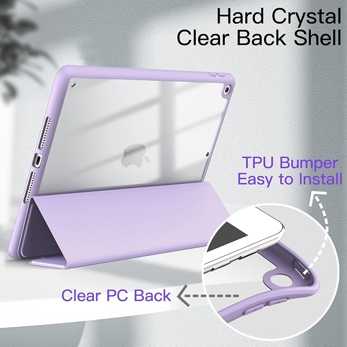 JETech Case Cover for iPad 9th/8th/7th Gen 10.2 Beige | Clear Transparent Back Pencil Holder Slim Shockproof Protection Tri-Fold Stand Auto Wake/Sleep