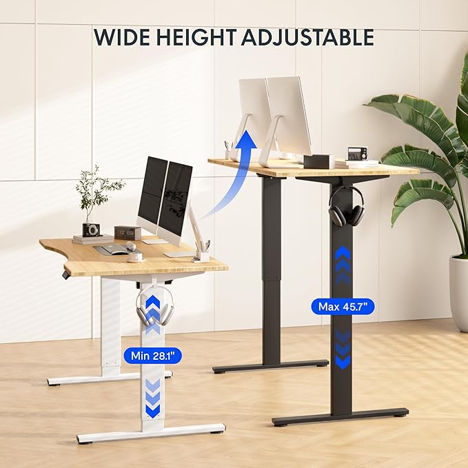 FLEXISPOT EN1 Bamboo Standing Desk, 60 x 30 Inches One-Piece Electric Adjustable Height Sit Stand Desk for Home Office (White Frame + Bamboo Curved Desktop, 2 Packages)