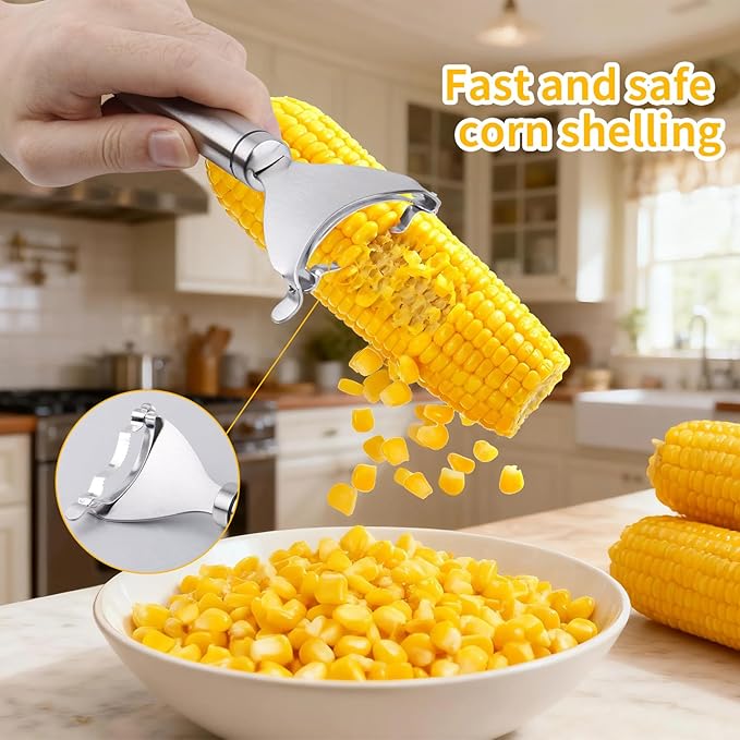 Corn Peeler for Corn on The Cob, New Long Handle Stainless Steel Corn Stripper Tool, Best Corn Cutter Tool for Home Kitchen, 4 Pack Corn Cob Peeler Stripper, Restaurant & Outdoor Dining