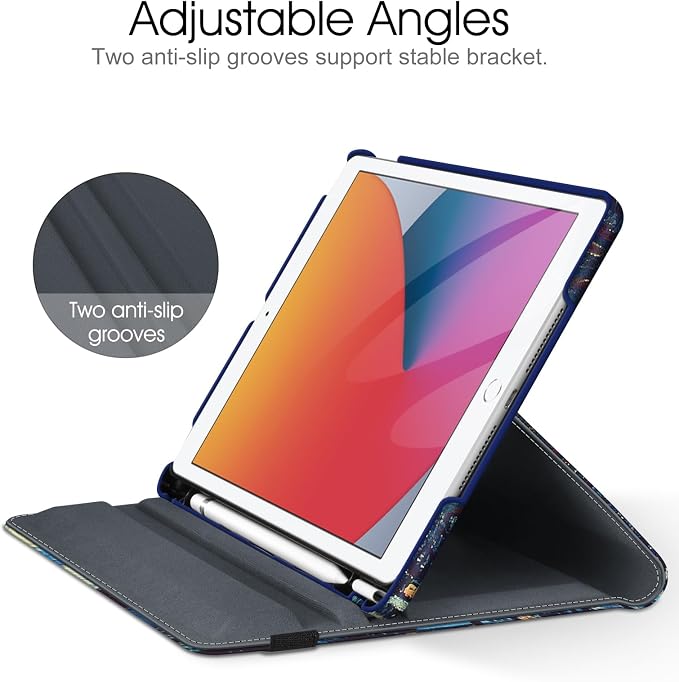 Fintie 360° Rotating Case for iPad 9th / 8th / 7th Generation 10.2 Inch | Swivel Stand Portrait &amp Landscape Viewing Shockproof Cover with Pencil Holder Auto Wake/Sleep Aqua Wave