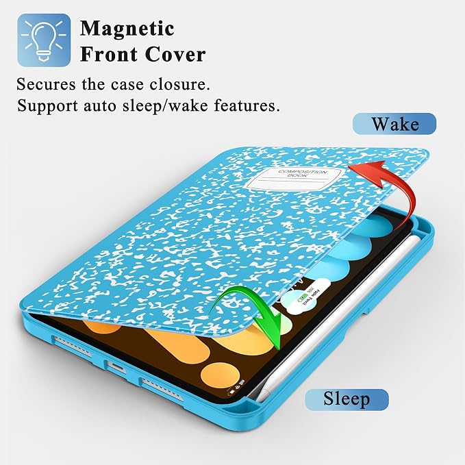 Case for iPad mini 7 (A17 Pro) 2024/Mini 6 2021 8.3-Book Black | Slim Lightweight Folio Stand Case Auto Wake/Sleep Soft TPU Back Cover with Pencil Holder for iPad mini 7th/6th Generation